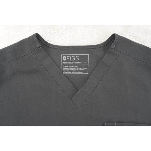FIGS Technical Collection Scrub Top Black V-Neck Pocket Size Large L Medical - Picture 4 of 5